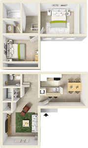 Two Bedroom A / Two Bath - 1,106 Sq. Ft.*