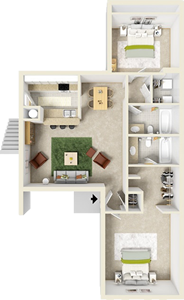 Two Bedroom B / Two Bath - 974 Sq. Ft.*