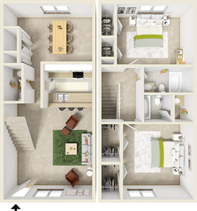 Two Bedroom C / 2.5 Bath - 1,136 Sq. Ft.*