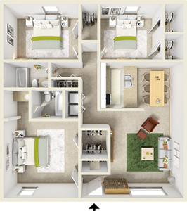 Three Bedroom / Two Bath - 1,136 Sq. Ft.*