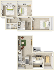 Three Bedroom / Two & 1/2 Bath - 1,136 Sq. Ft.*